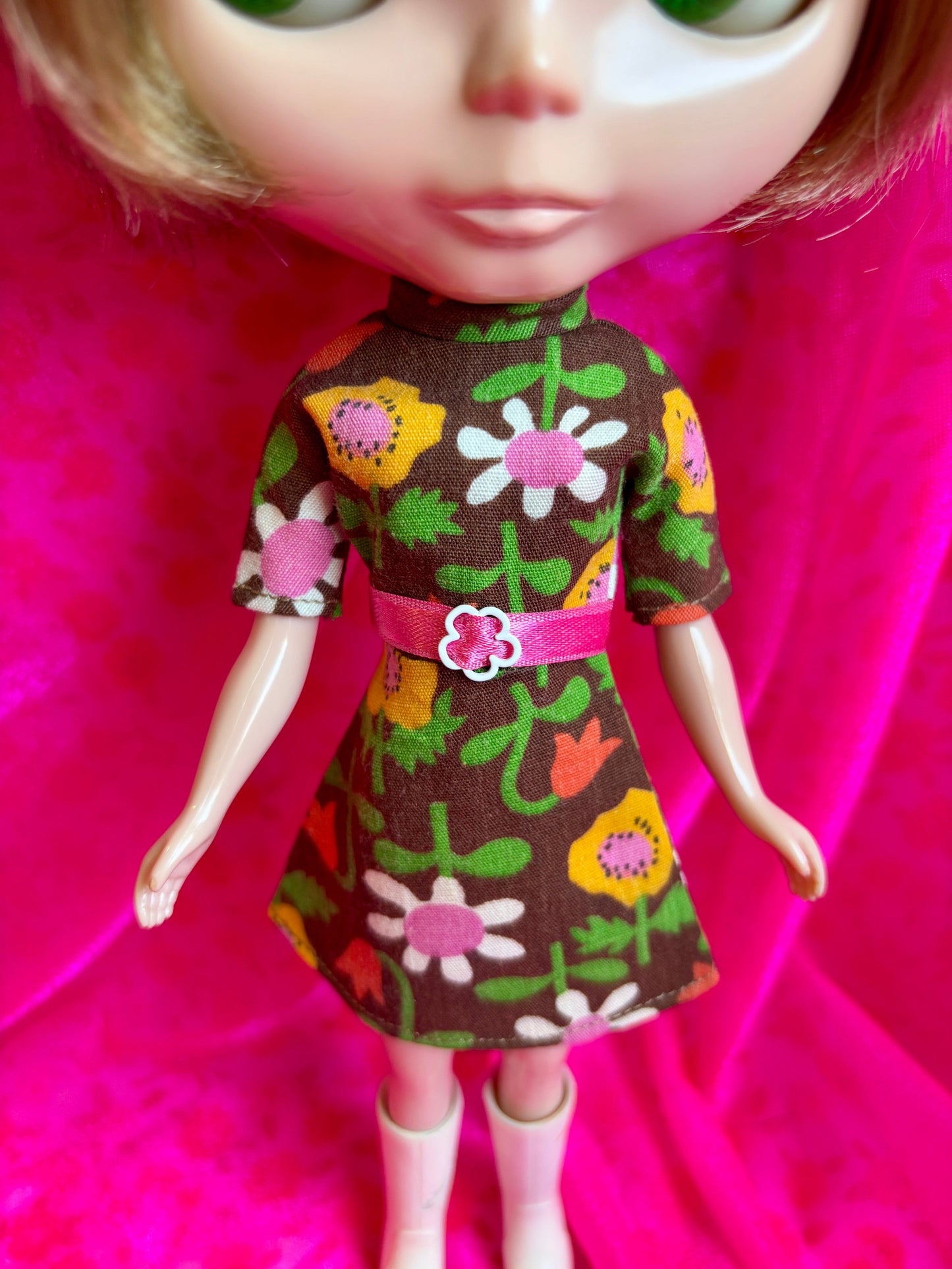 Wonder & Whimsy Brown Mod Vintage Dress & Cape Set
