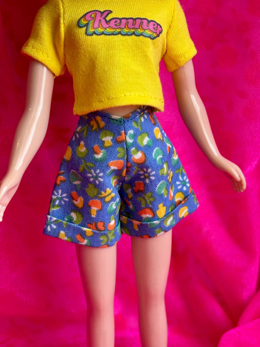 Little Mushrooms Blue Cuffed Cutie Shorts