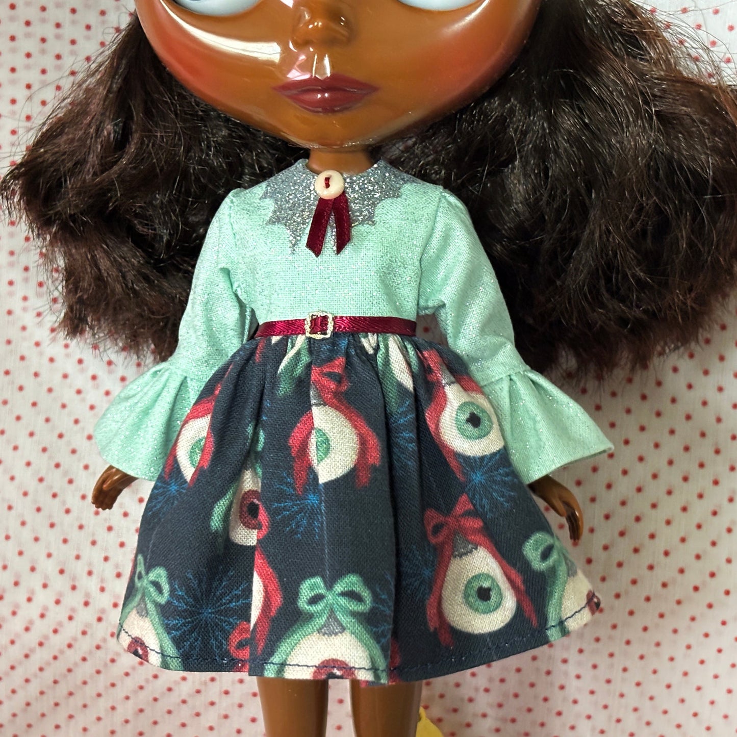 Eye On You Xmas Glitter Bat Collar Dress for Blythe