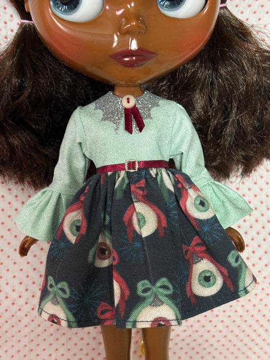 Eye On You Xmas Glitter Bat Collar Dress for Blythe