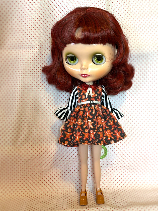 Gingerbread Weirdos Xmas Glitter Bat Collar Dress for Blythe