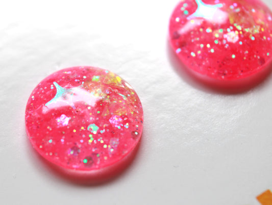 Hot Pink Kawaii Eyes / Glitter Resin Blythe Eye Chips