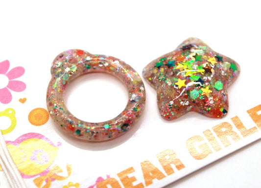 Party Animal / Blythe Glitter Resin Star & Pull Ring Set