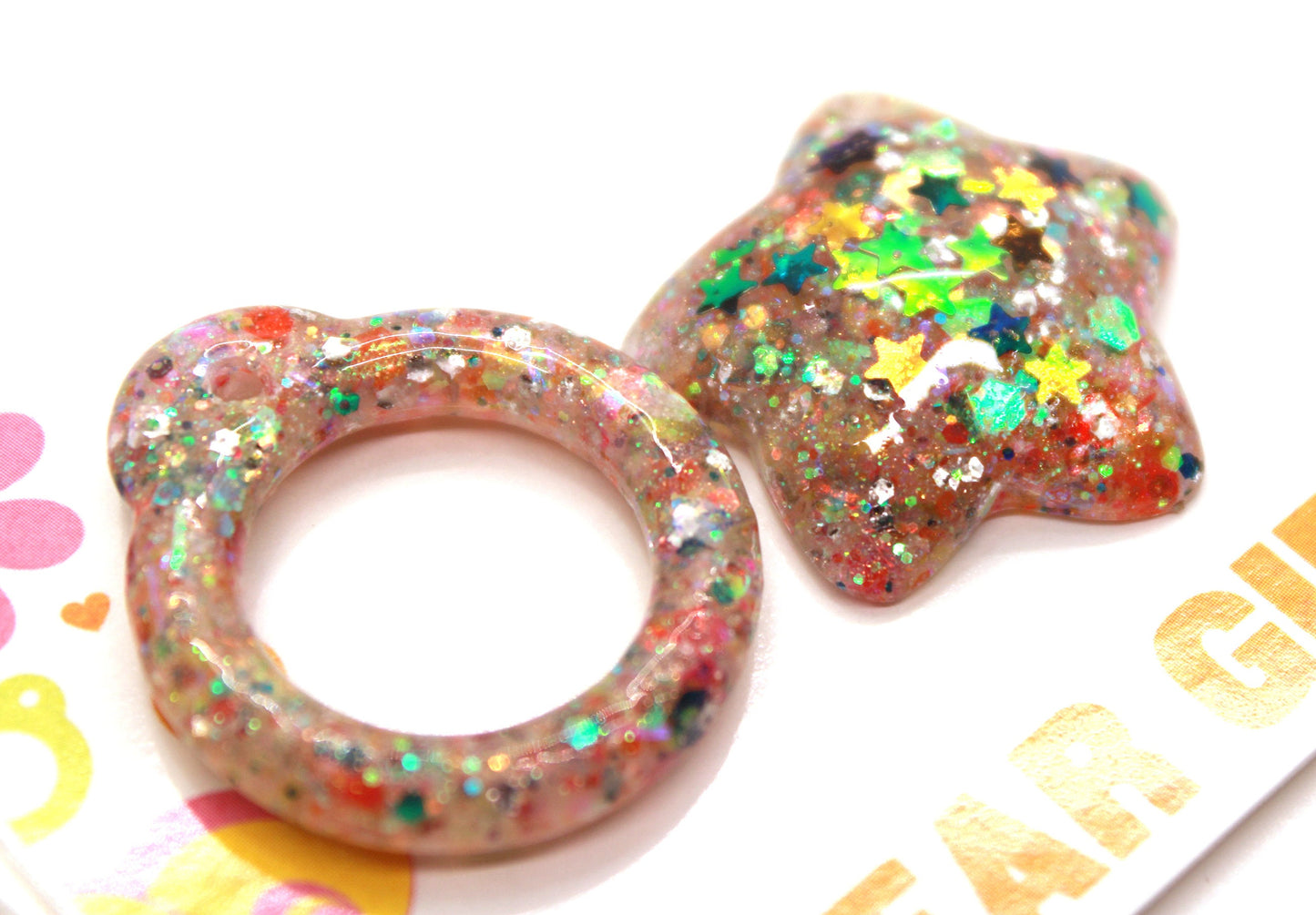 Party Animal / Blythe Glitter Resin Star & Pull Ring Set