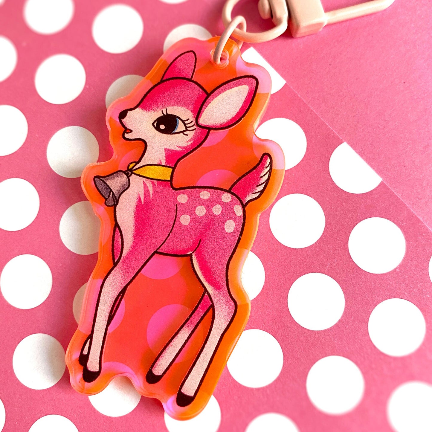 Pink Kitsch Deer Fluorescent Pink Acrylic Bag Charm