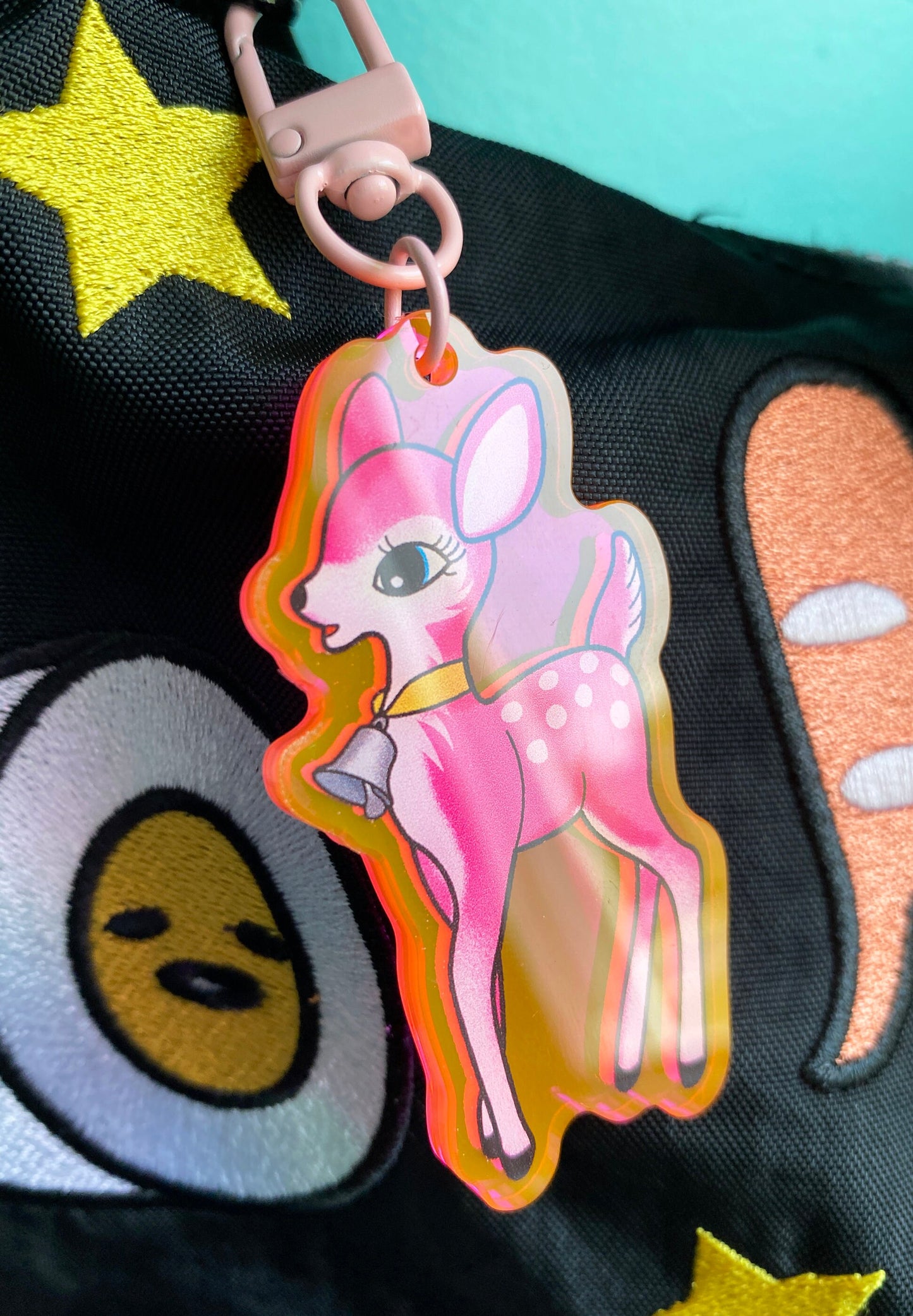 Pink Kitsch Deer Fluorescent Pink Acrylic Bag Charm