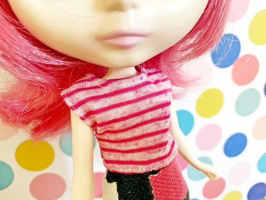 SAMPLE SALE Boxy Crop Tee for Blythe | Hot Pink Stripe