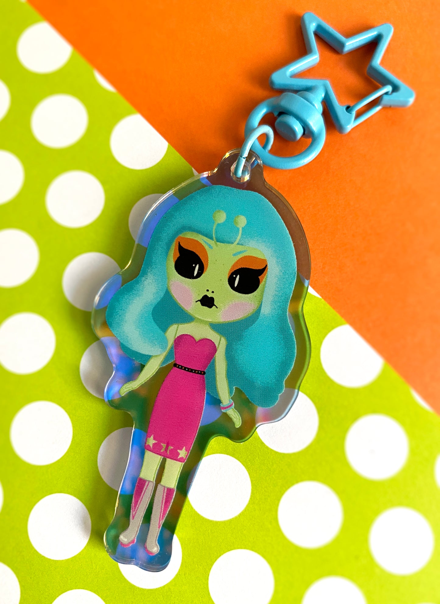 Martian Blythe Doll Rainbow Iridescent Acrylic Bag Charm