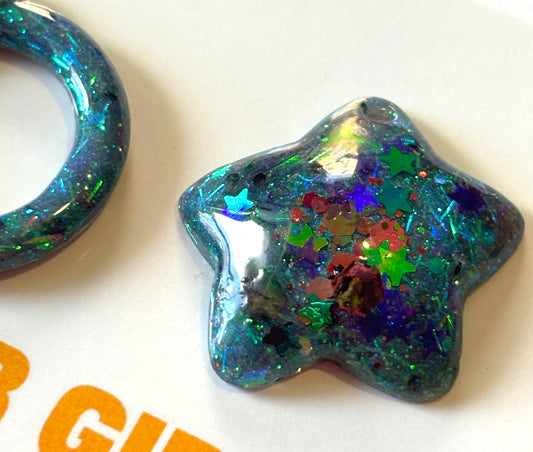 Pretty As A Peacock / OOAK Resin Glitter Pull Ring Set