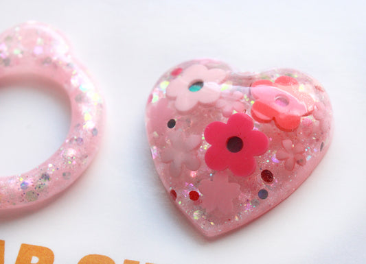 Daisy Bouquet Pink / Resin Glitter Pull Ring Charm Set