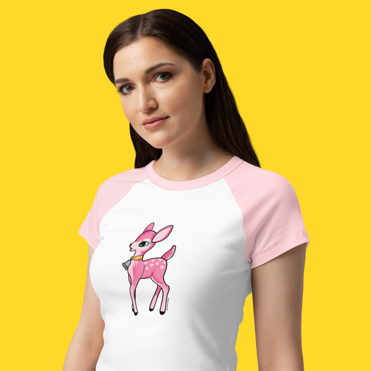 Pink Kitsch Deer Raglan Baby Tee