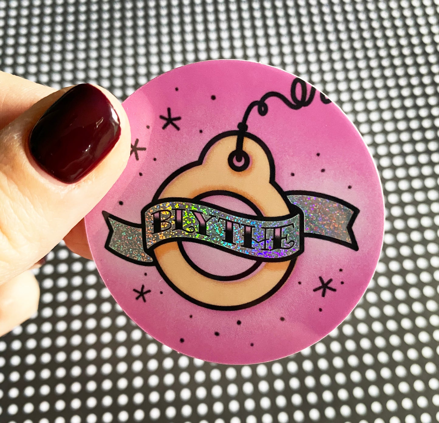 Pull Ring Tattoo Pink & Glitter Vinyl Sticker