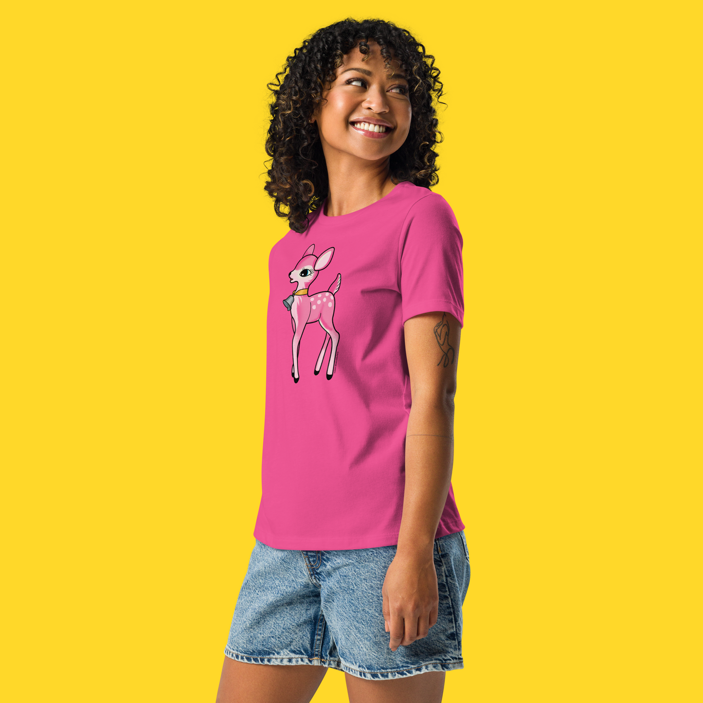 Pink Kitsch Deer Ladies Relaxed Fit Tee