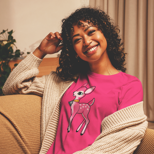 Pink Kitsch Deer Ladies Relaxed Fit Tee