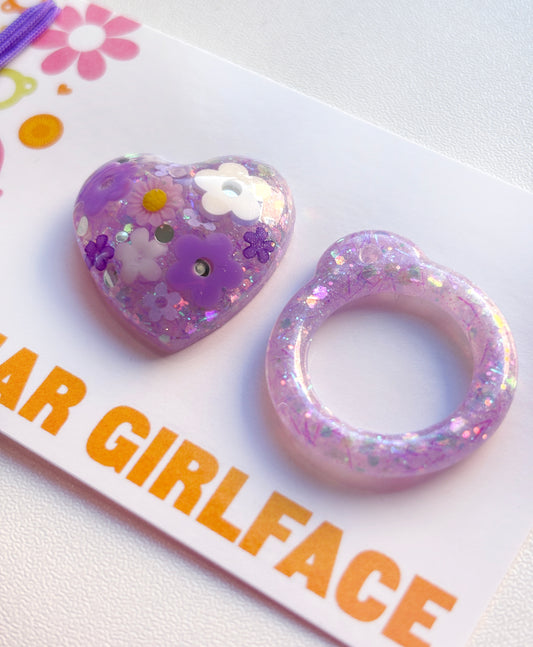 Daisy Bouquet Purple / Resin Glitter Pull Ring Charm Set