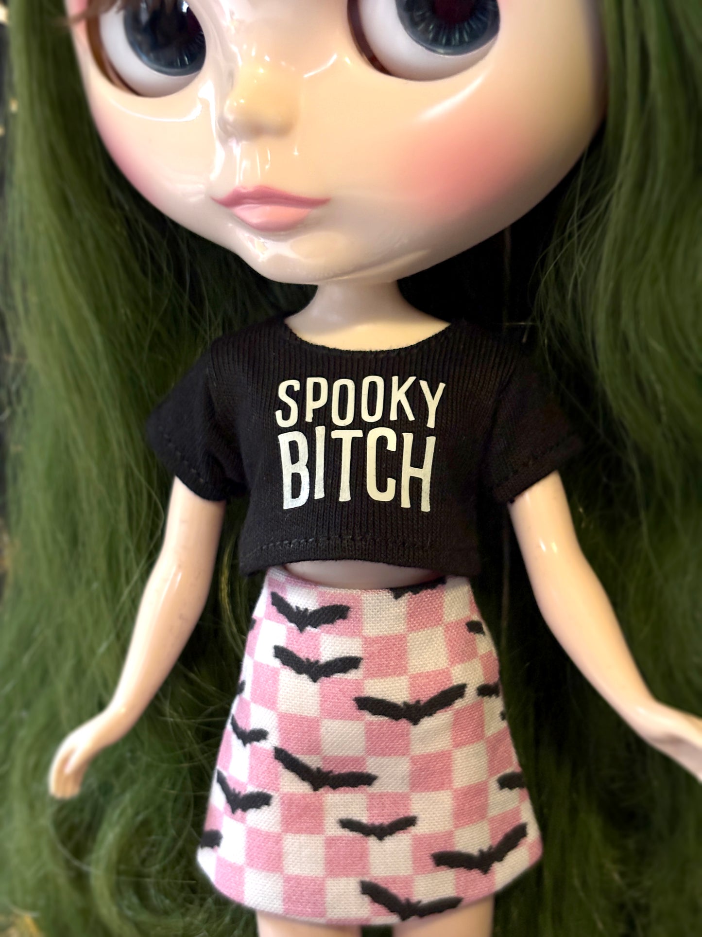 Spooky Bitch Glow Crop Tee for Blythe