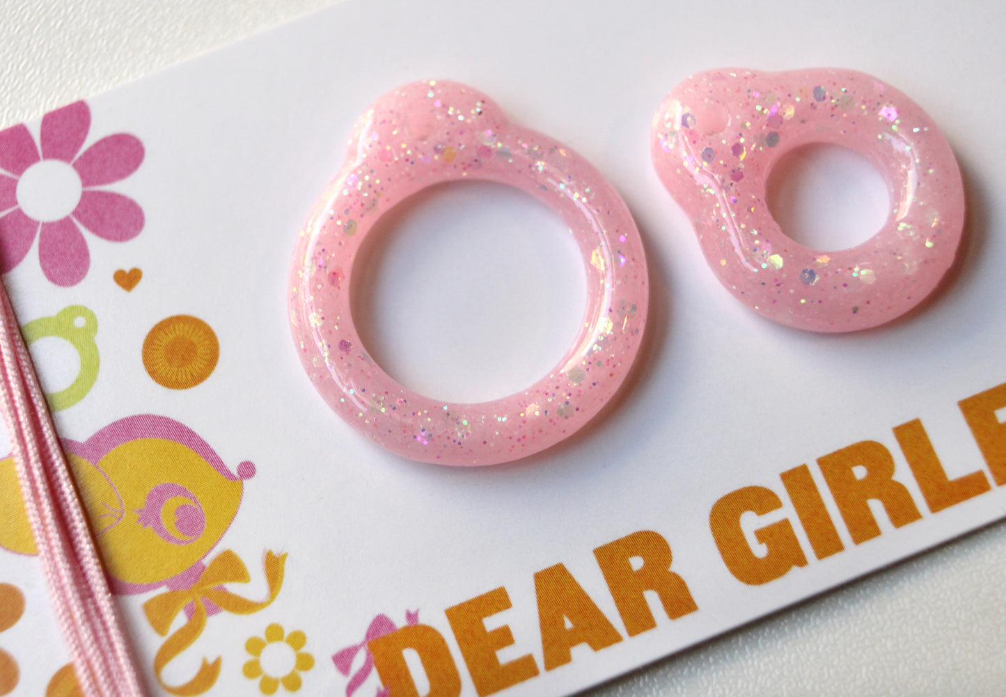 Strawberry Milk / Pink Resin Glitter Pull Ring Set