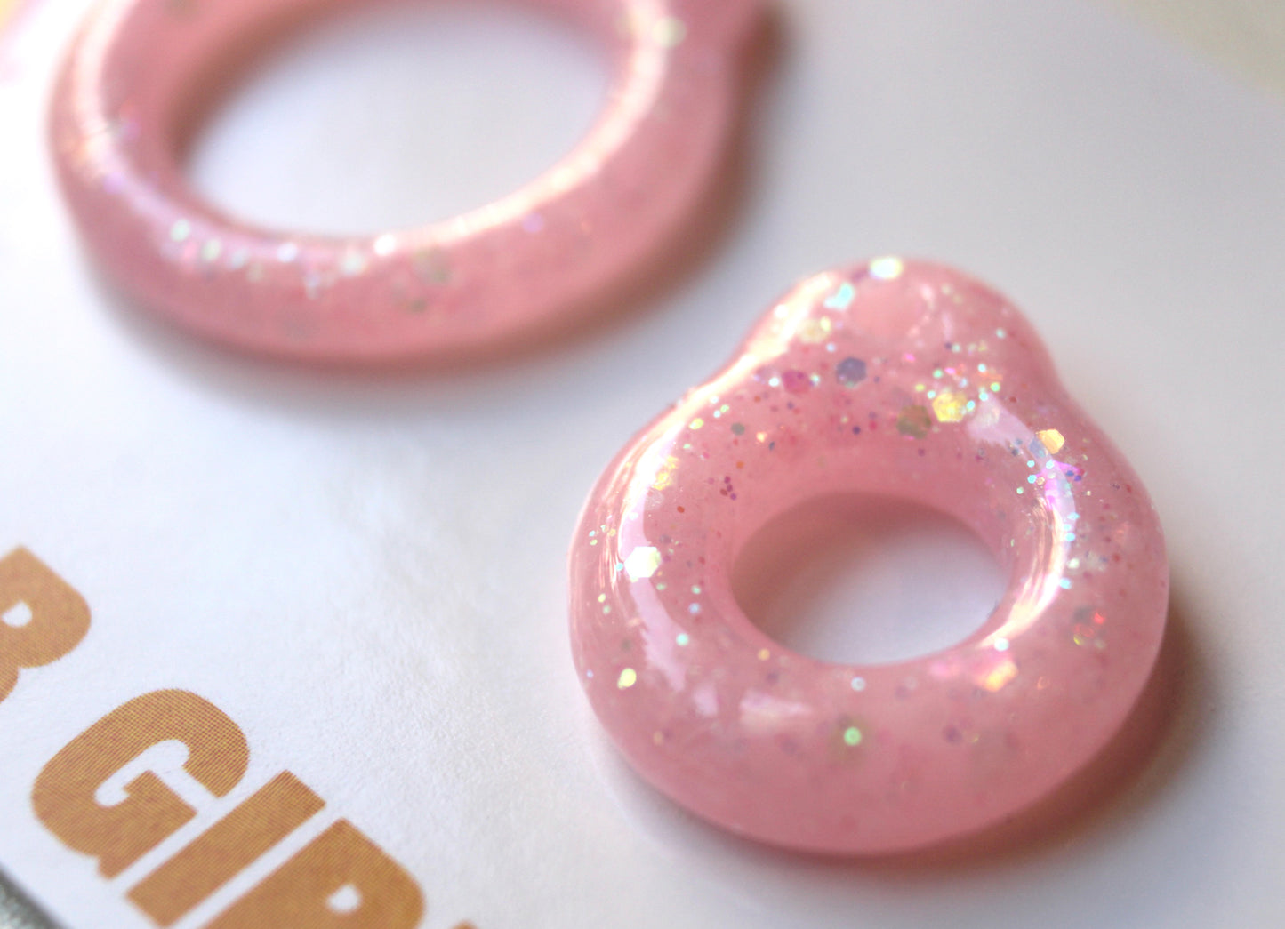Strawberry Milk / Pink Resin Glitter Pull Ring Set