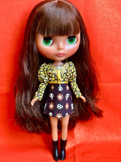 Skulls N' Daisies Bat Collar Long Sleeve Mini Dress