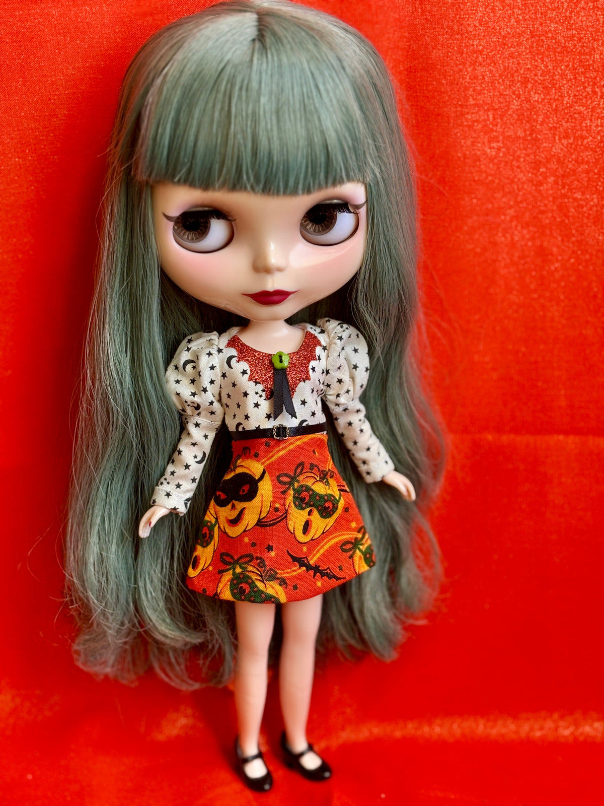 Jack O'Lantern Masquerade Bat Collar Long Sleeve Mini Dress