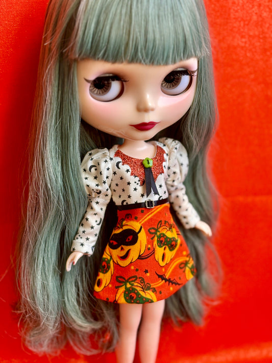 Jack O'Lantern Masquerade Bat Collar Long Sleeve Mini Dress