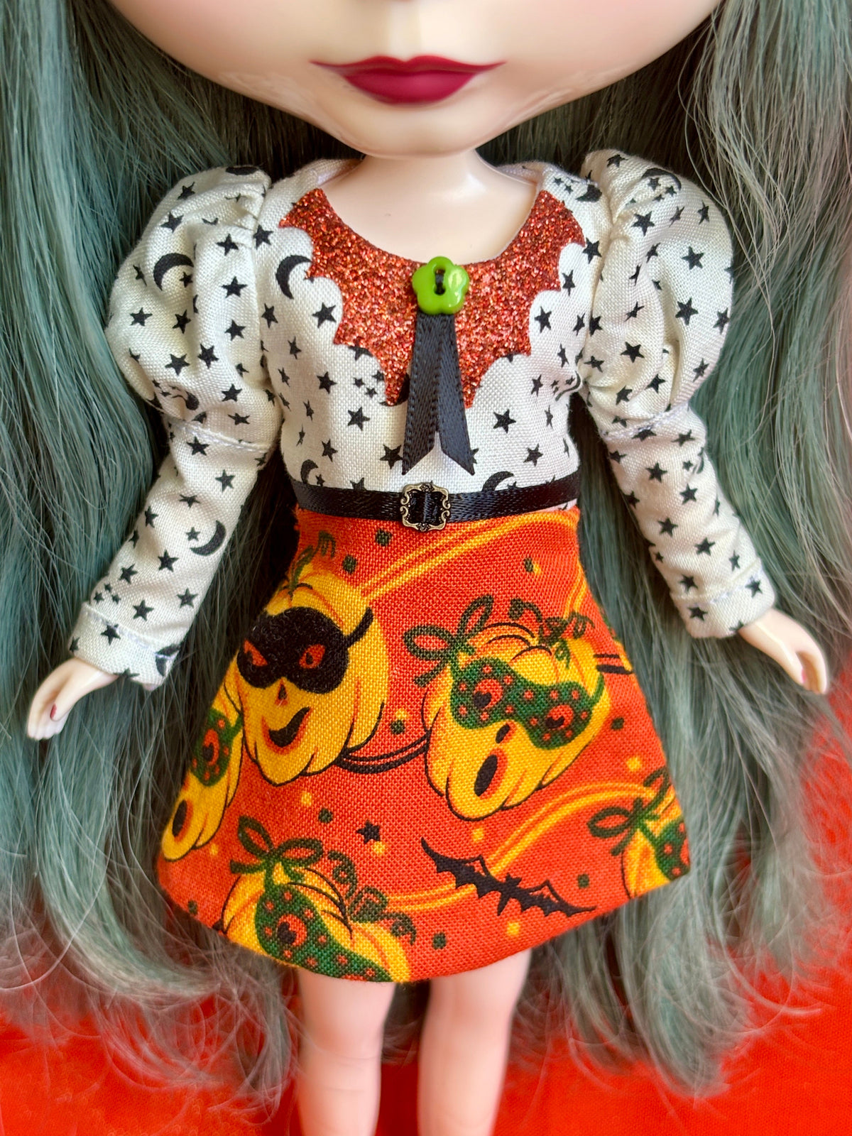 Jack O'Lantern Masquerade Bat Collar Long Sleeve Mini Dress