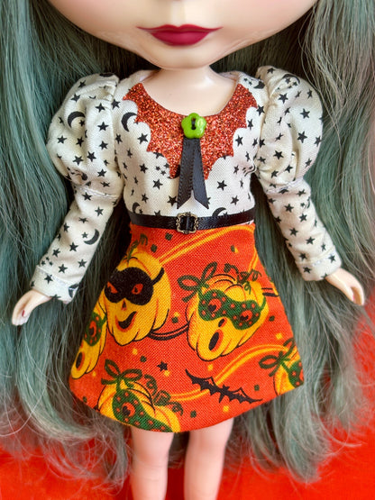 Jack O'Lantern Masquerade Bat Collar Long Sleeve Mini Dress