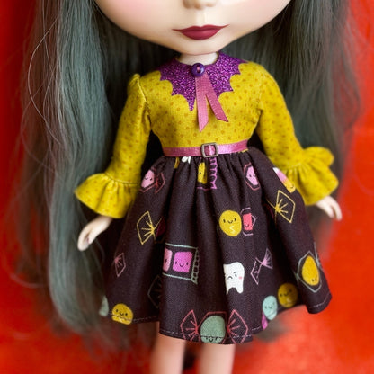 Sweet Tooth Bat Collar Ruffle Sleeve Dress
