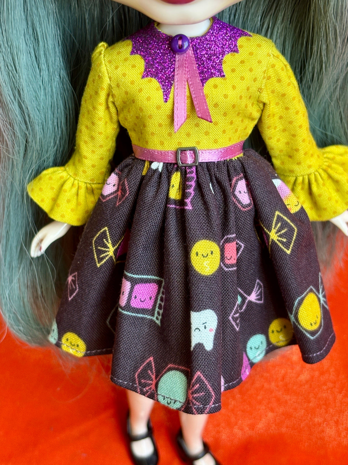Sweet Tooth Bat Collar Ruffle Sleeve Dress