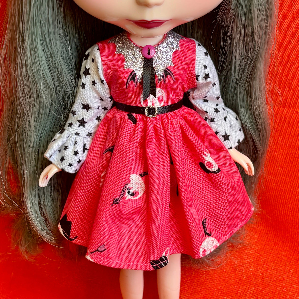 I Want Your Skull Bat Collar Ruffle Sleeve Dress