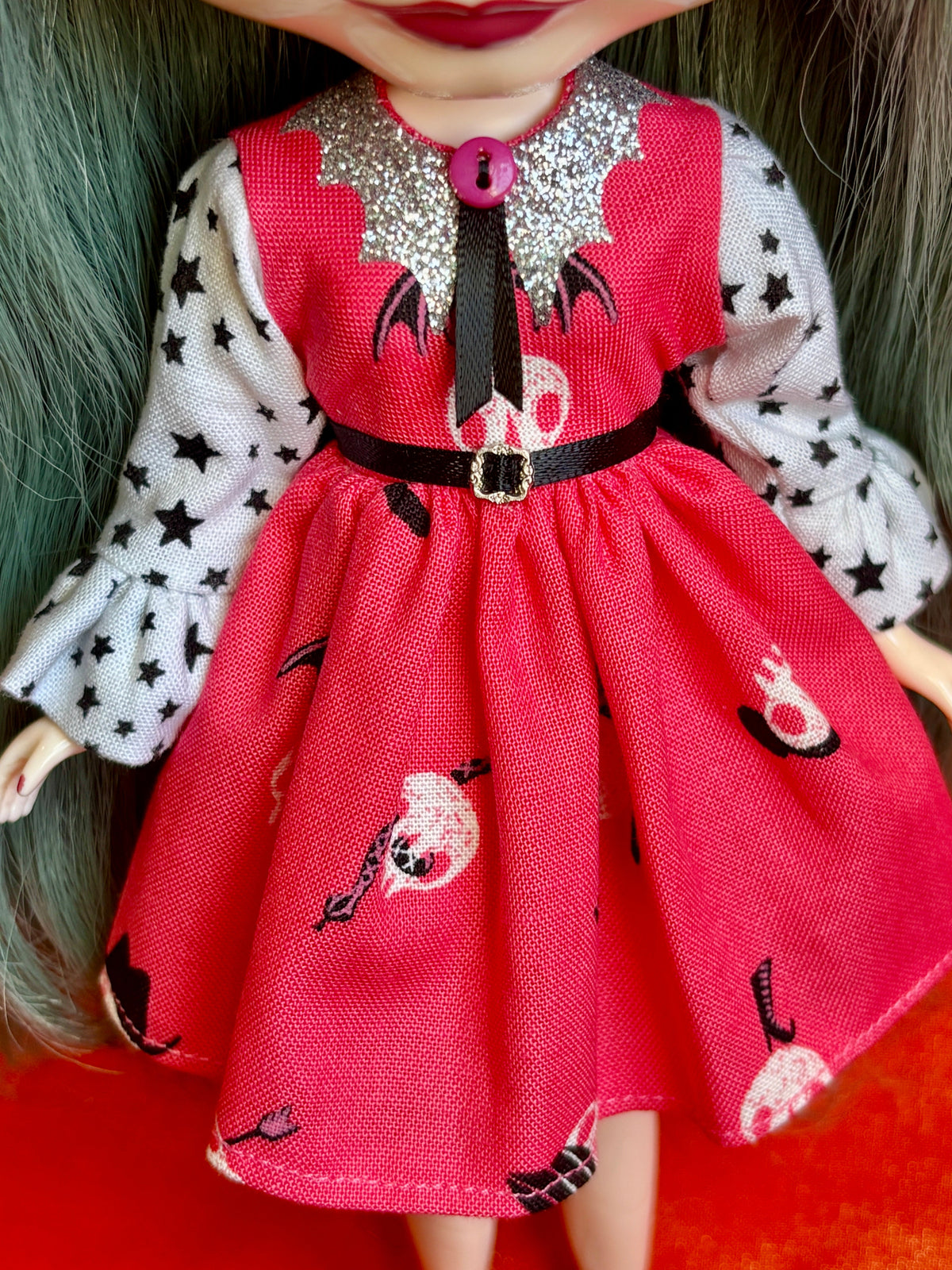 I Want Your Skull Bat Collar Ruffle Sleeve Dress