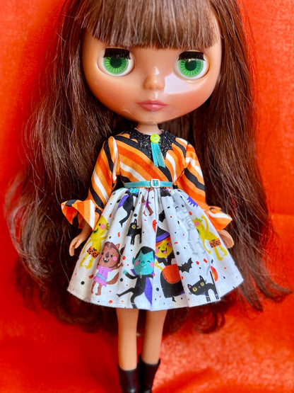 Monster Dance Party Collar Ruffle Sleeve Dress