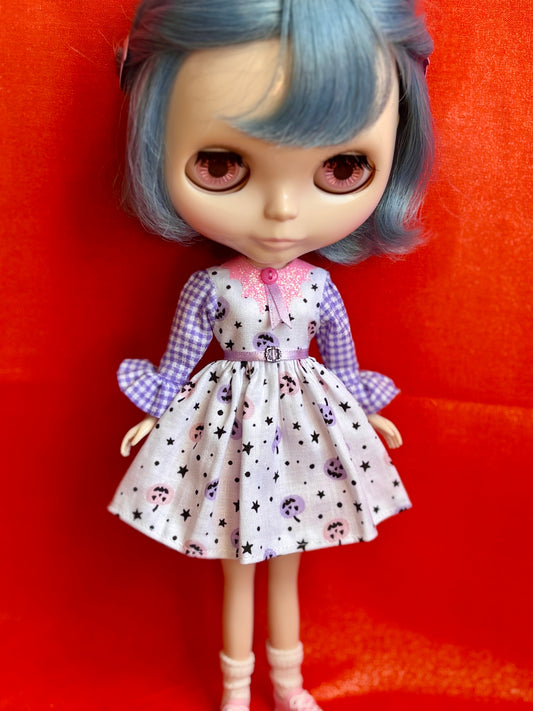 Pastel Pumpkin Cutie Bat Collar Ruffle Sleeve Dress