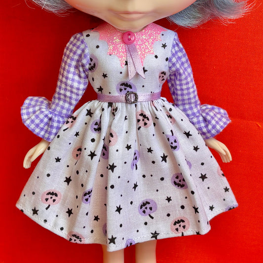 Pastel Pumpkin Cutie Bat Collar Ruffle Sleeve Dress