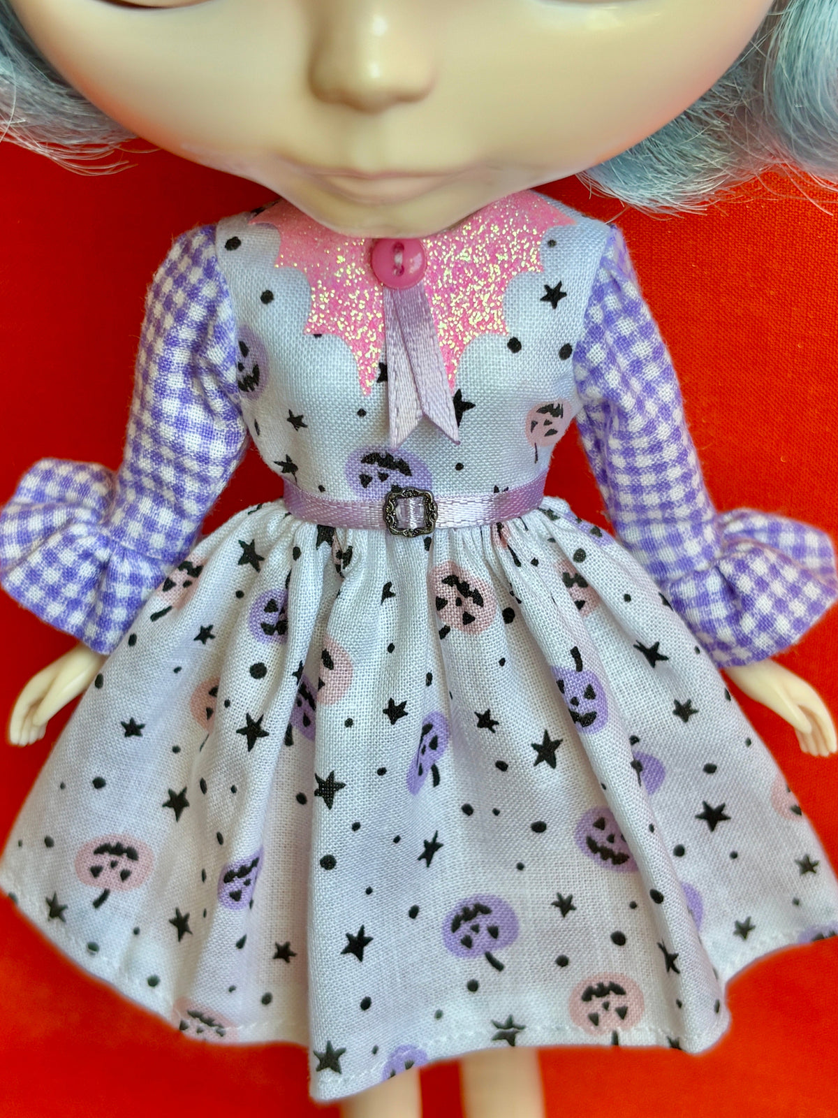 Pastel Pumpkin Cutie Bat Collar Ruffle Sleeve Dress