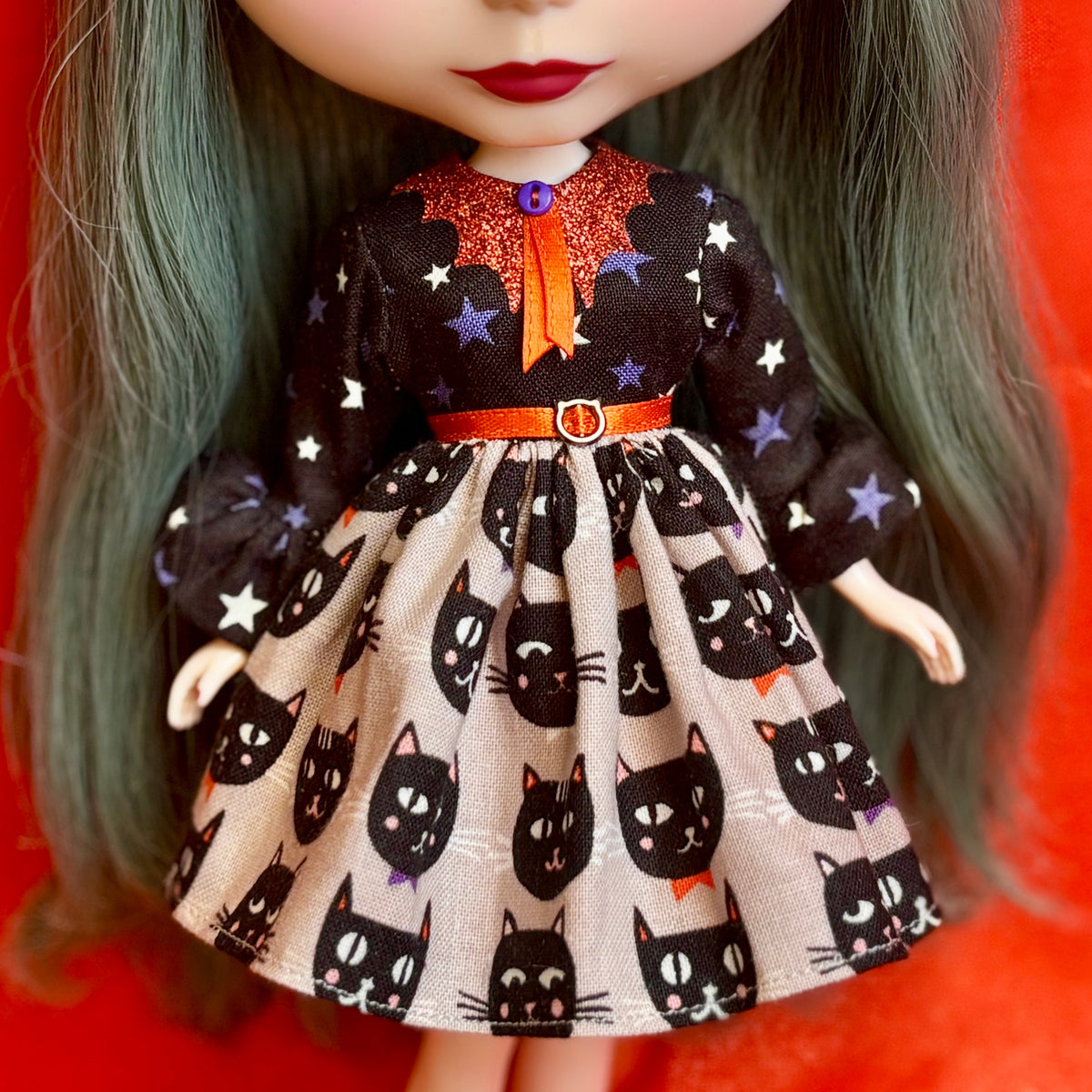 Witch's Familiar Bat Collar Ruffle Sleeve Dress