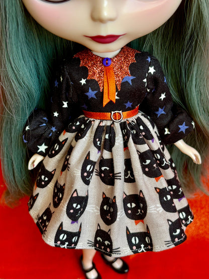 Witch's Familiar Bat Collar Ruffle Sleeve Dress