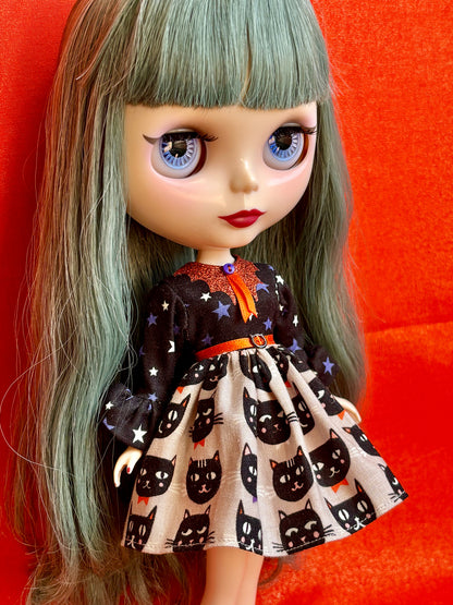 Witch's Familiar Bat Collar Ruffle Sleeve Dress