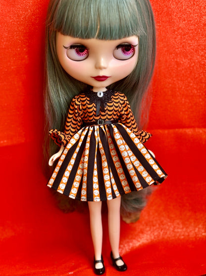 Skulls N' Stripes Bat Collar Ruffle Sleeve Dress