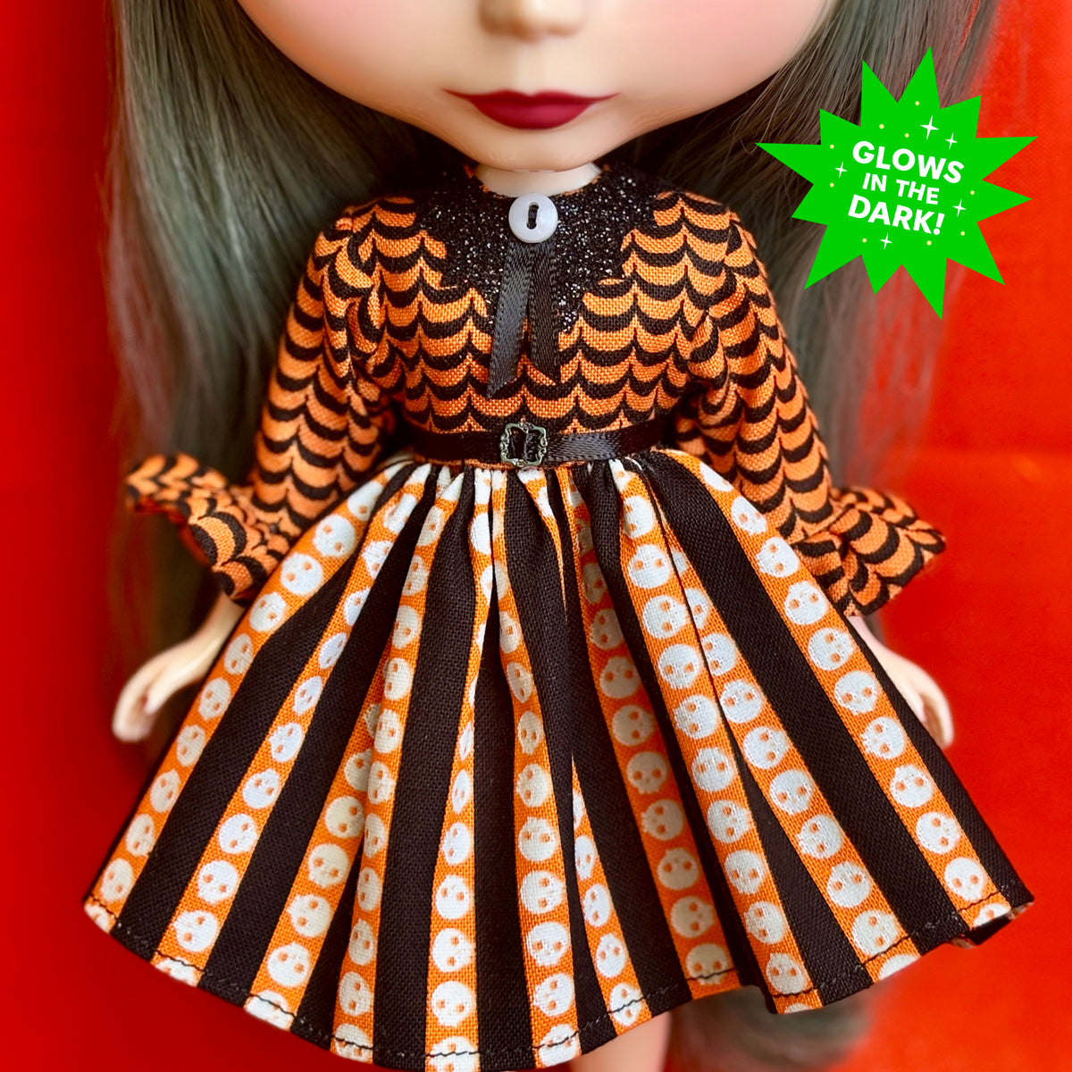 Skulls N' Stripes Bat Collar Ruffle Sleeve Dress
