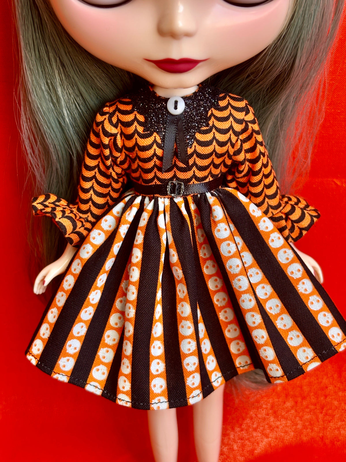 Skulls N' Stripes Bat Collar Ruffle Sleeve Dress