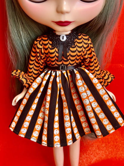 Skulls N' Stripes Bat Collar Ruffle Sleeve Dress
