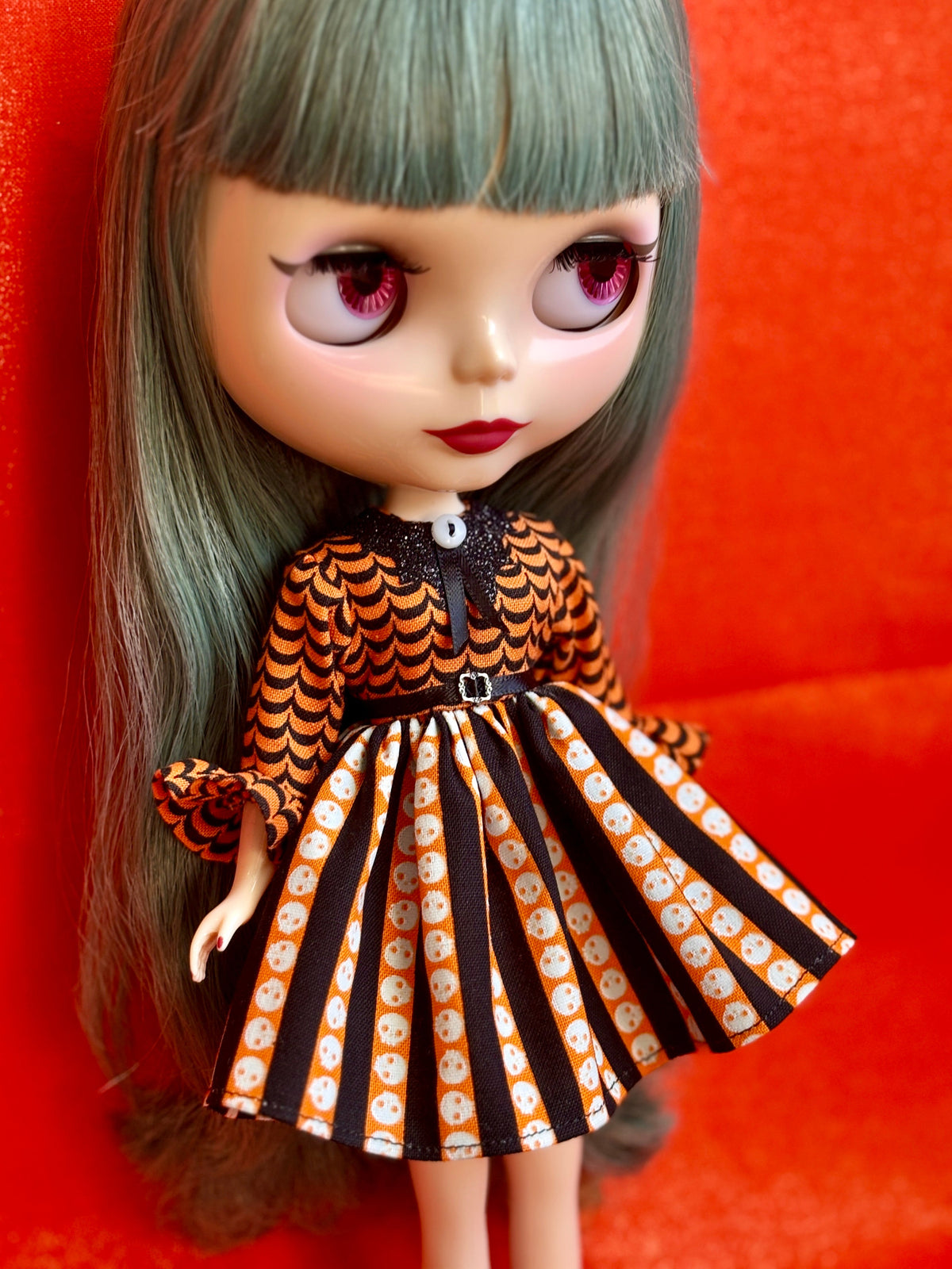 Skulls N' Stripes Bat Collar Ruffle Sleeve Dress