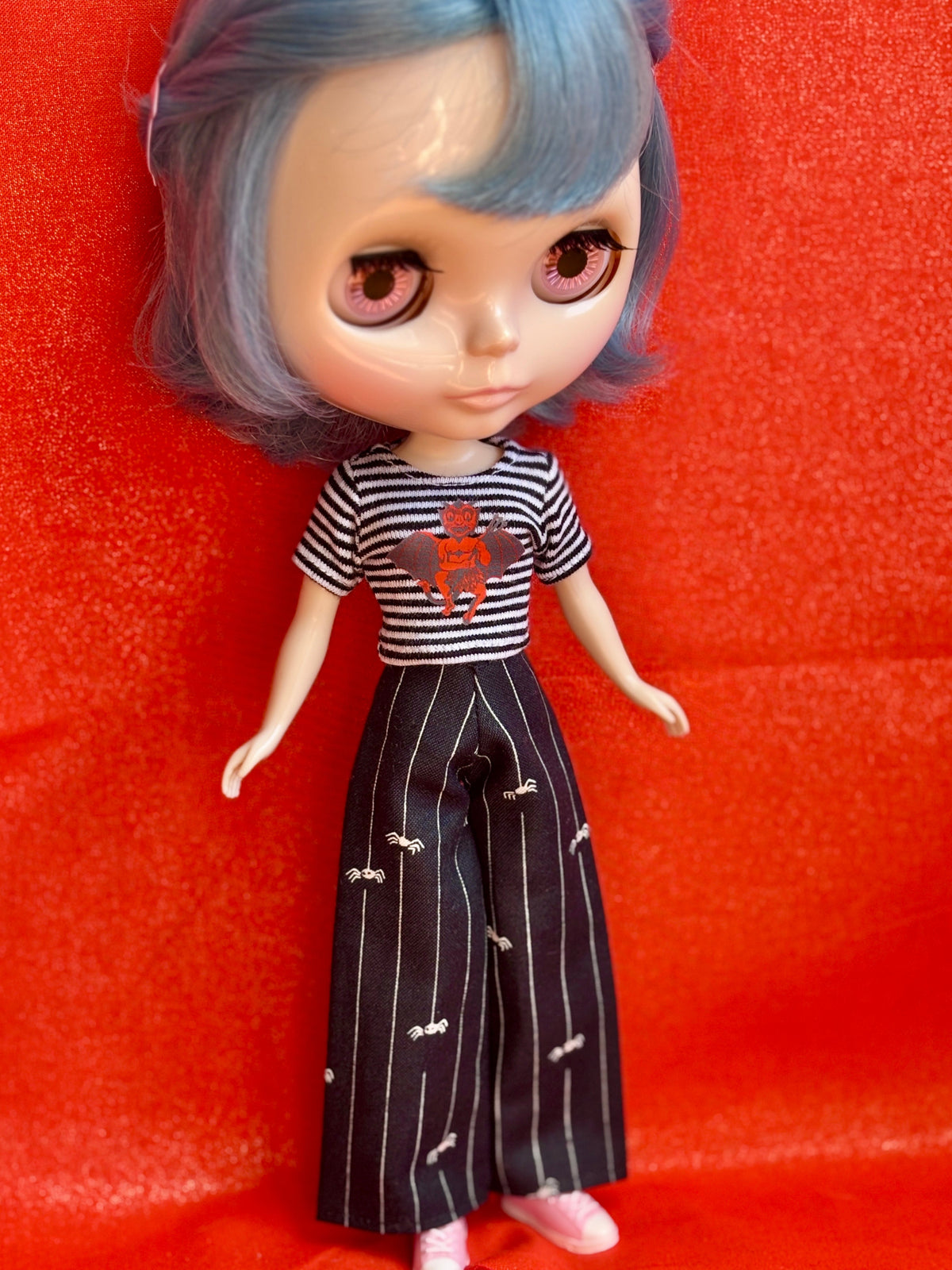 Spider Pinstripes Wide Leg Pants
