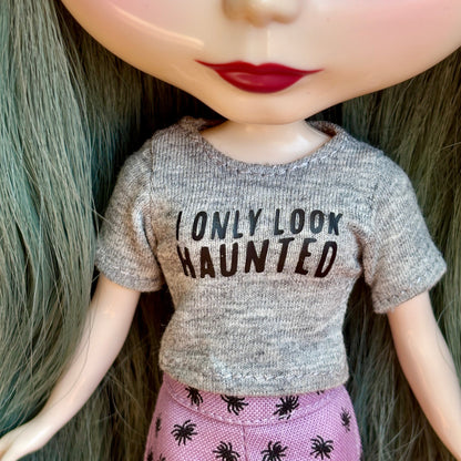 I Only Look Haunted Gray Crop Tee for Blythe