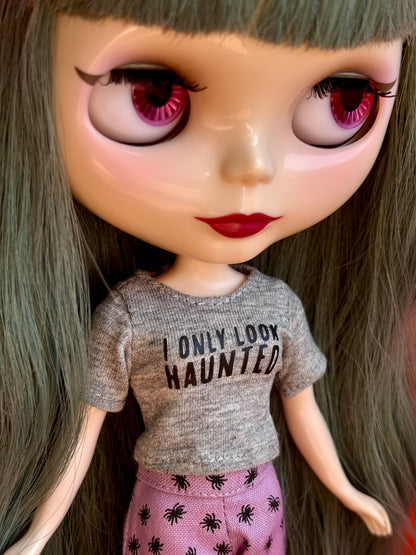 I Only Look Haunted Gray Crop Tee for Blythe