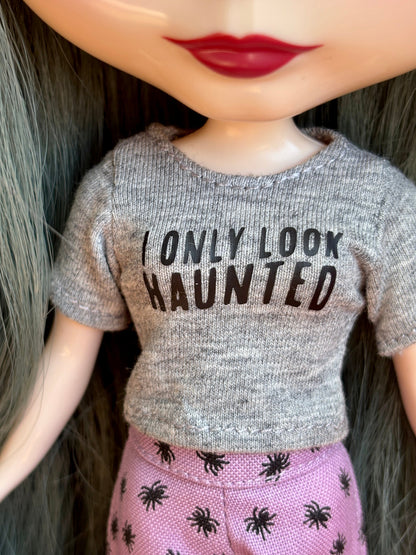 I Only Look Haunted Gray Crop Tee for Blythe