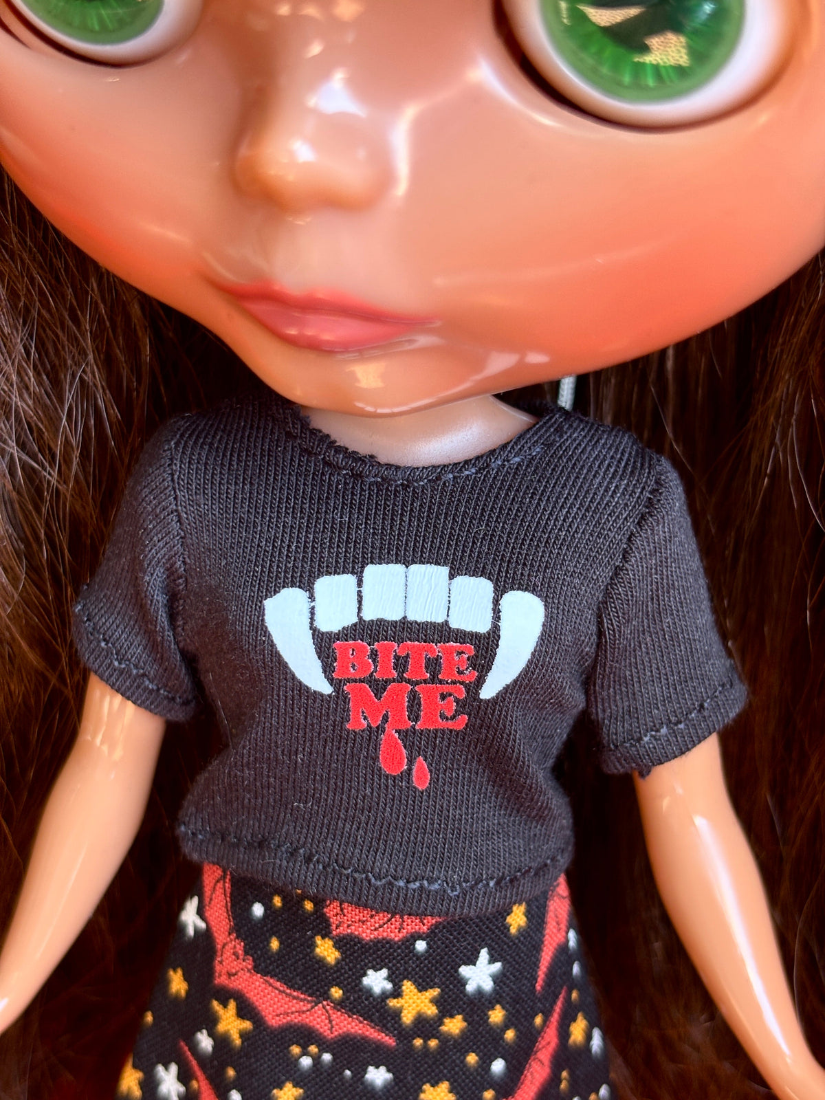 Bite Me Vampire Teeth Crop Tee for Blythe