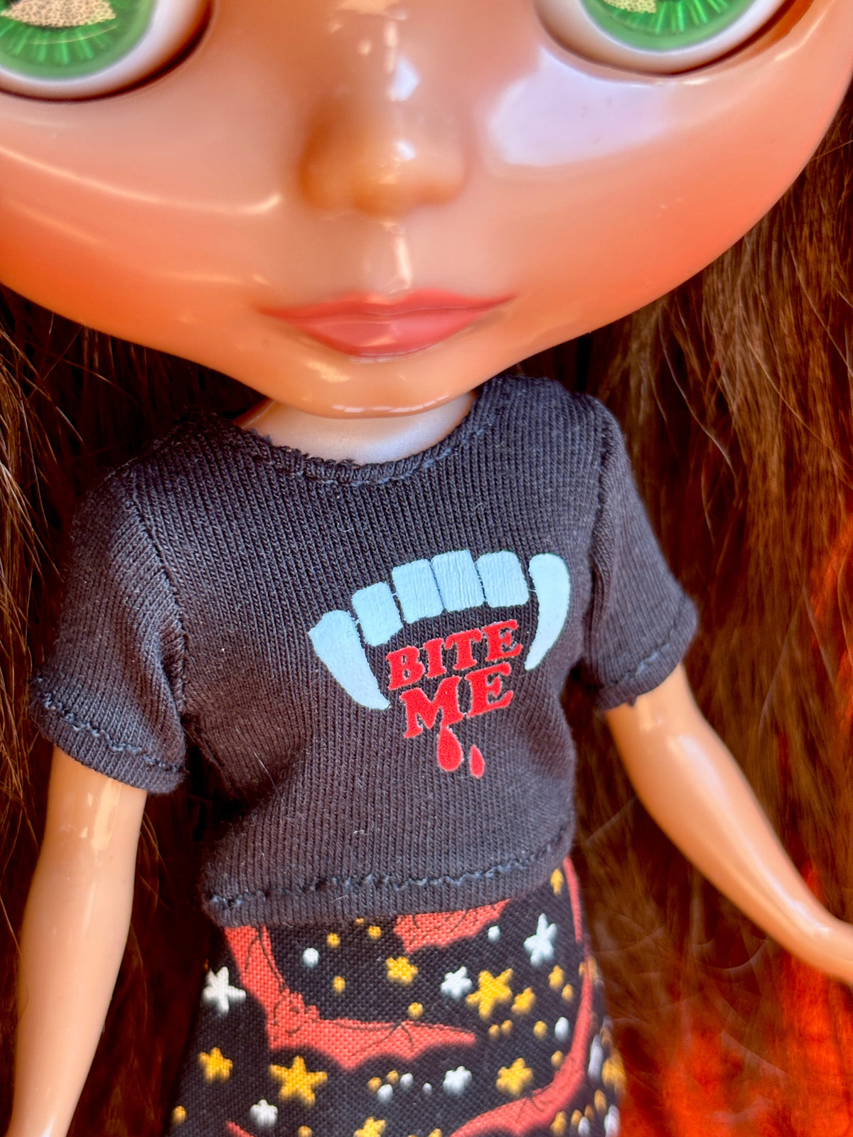 Bite Me Vampire Teeth Crop Tee for Blythe