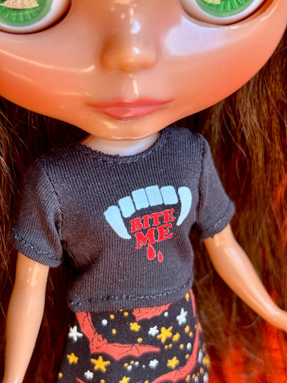Bite Me Vampire Teeth Crop Tee for Blythe